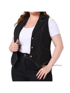 Plus Size Denim Vest Sleeveless Casual Jean Vest Jacket for Women Lapel Button